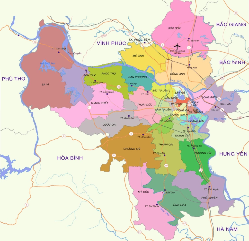 Bản đồ hành chính Hà Nội 2021