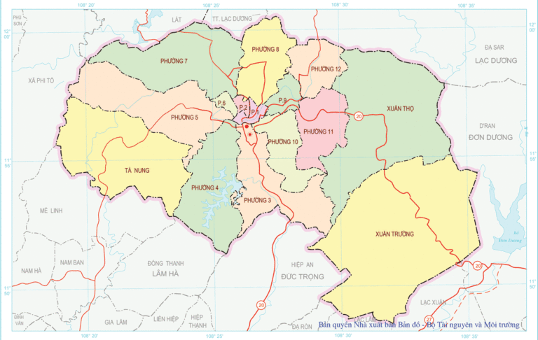 Bản đồ hành chính thành phố Đà Lạt Lâm Đồng
