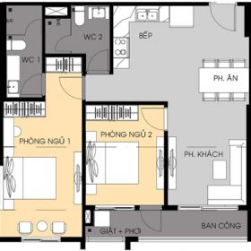 Thiết kế căn hộ 2 phòng ngủ diện tích 81,5 m2 chung cư Chí Linh Center Vũng Tàu