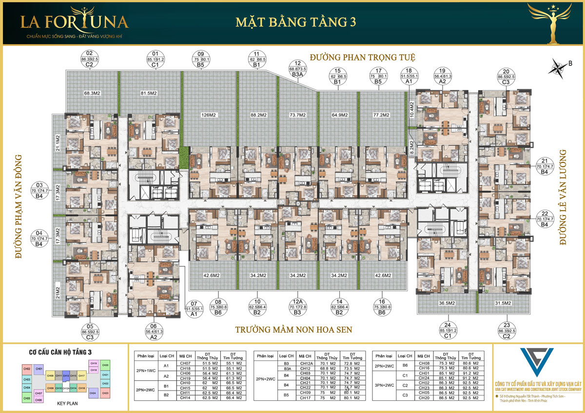 Mặt bằng tầng 3 La Fortuna Vĩnh Yên