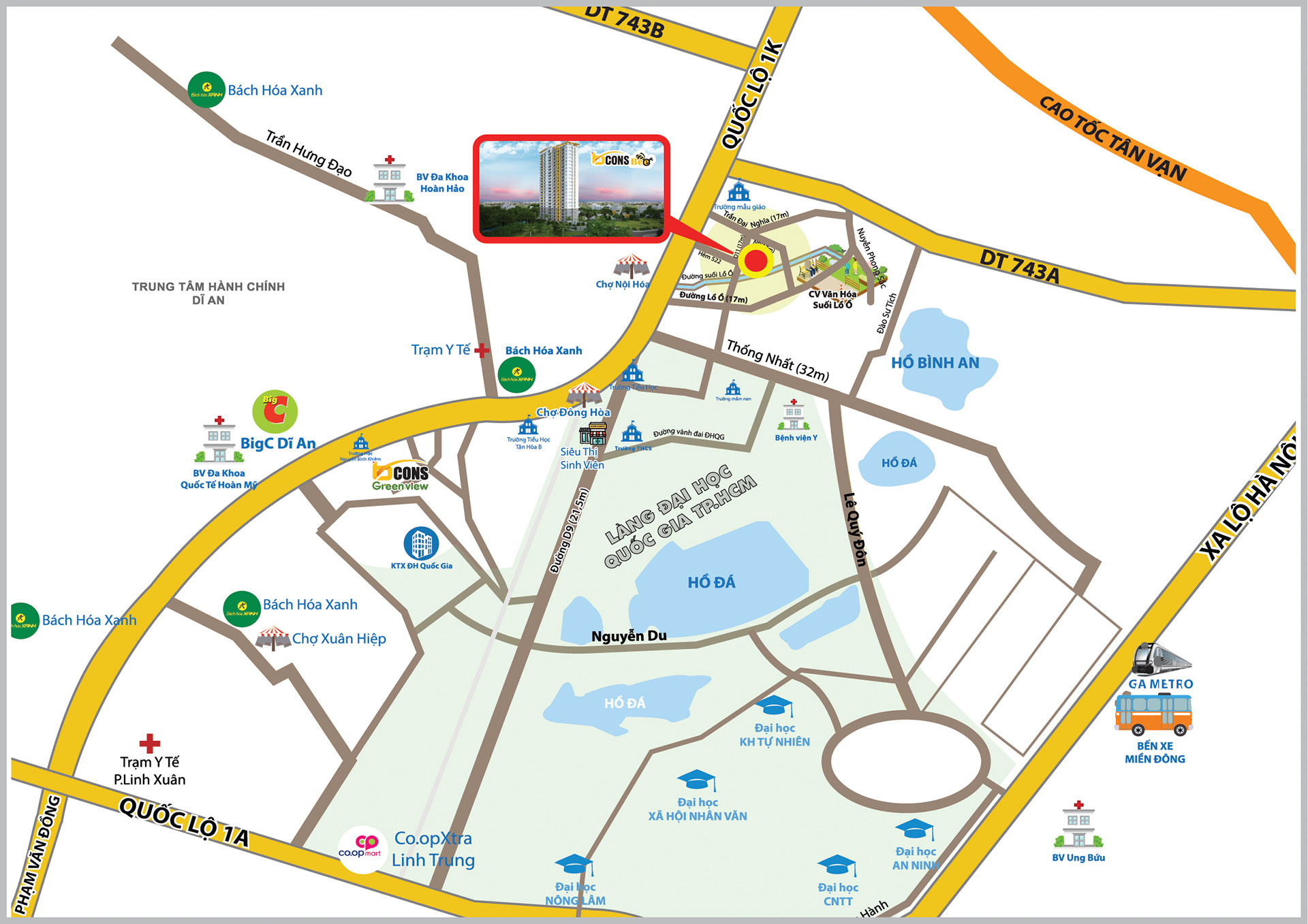Vị trí căn hộ chung cư Bcons Polygon Bình Dương