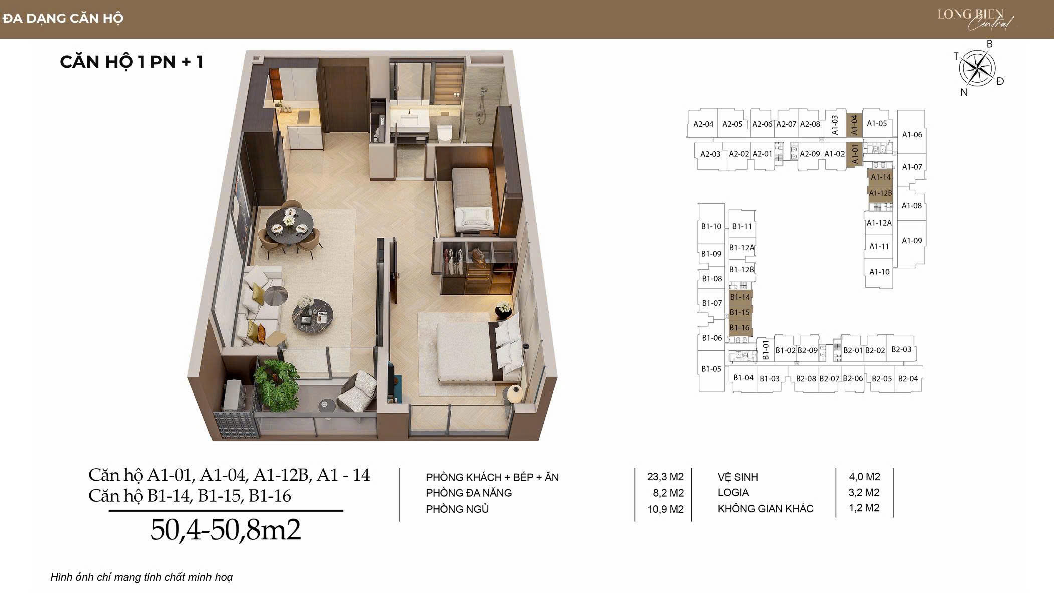 Thiết kế căn hộ chung cư 1 phòng ngủ chung cư taseco Long Biên Central Taseco Land