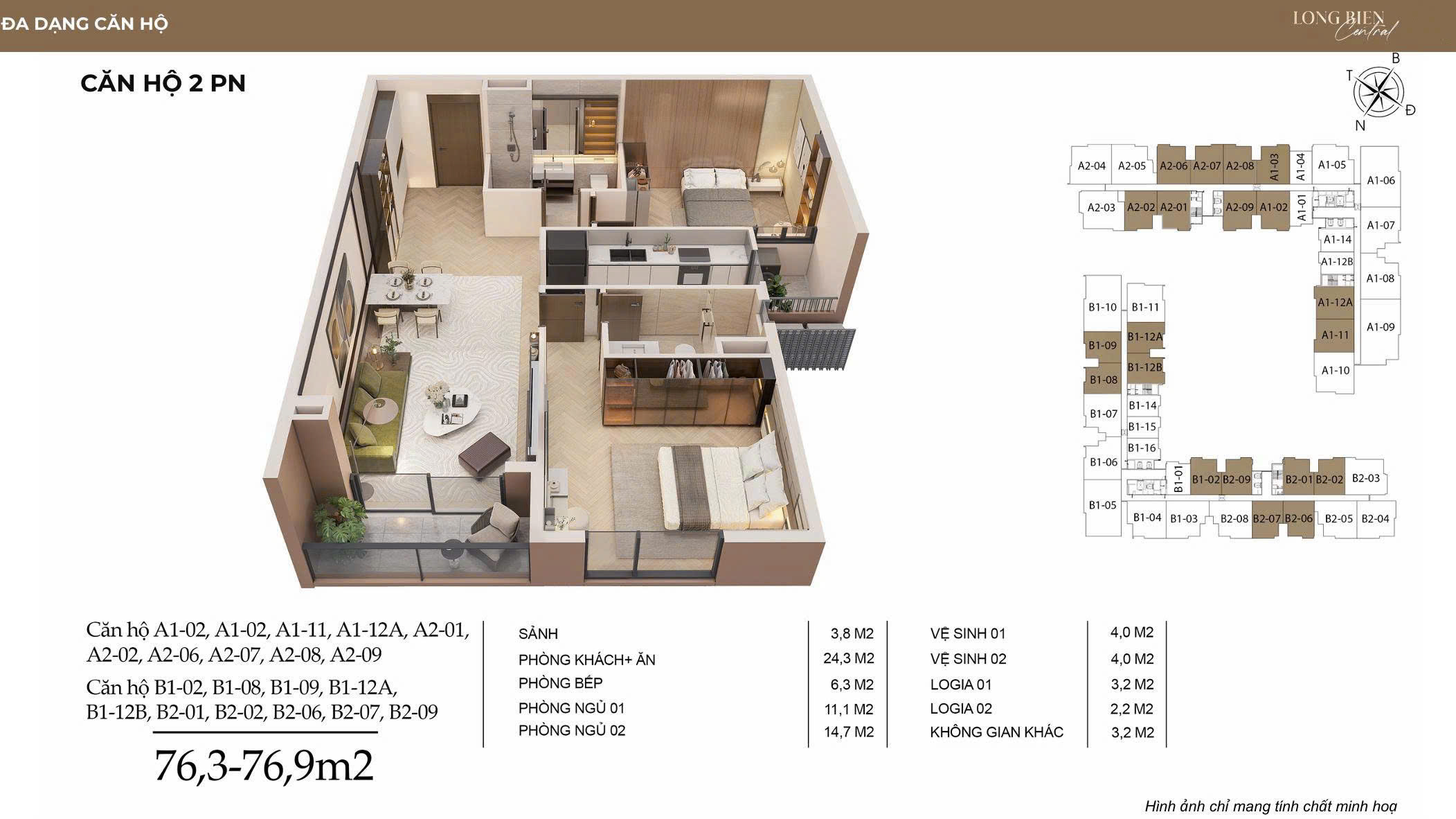 Thiết kế căn hộ chung cư 2 phòng ngủ chung cư taseco Long Biên Central Taseco Land