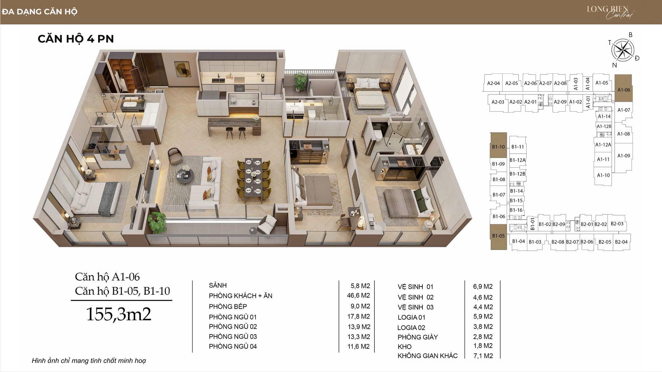 Thiết kế căn hộ chung cư 4 phòng ngủ chung cư taseco Long Biên Central Taseco Land