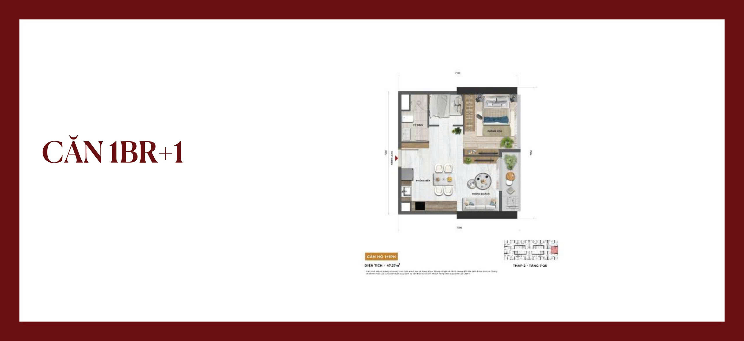 thiết kế căn hộ 1PN+1 tại dự án Sun Feliza Suites