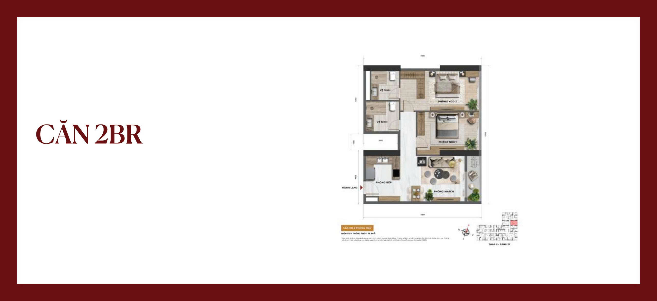 thiết kế căn hộ 2PN tại dự án Sun Feliza Suites