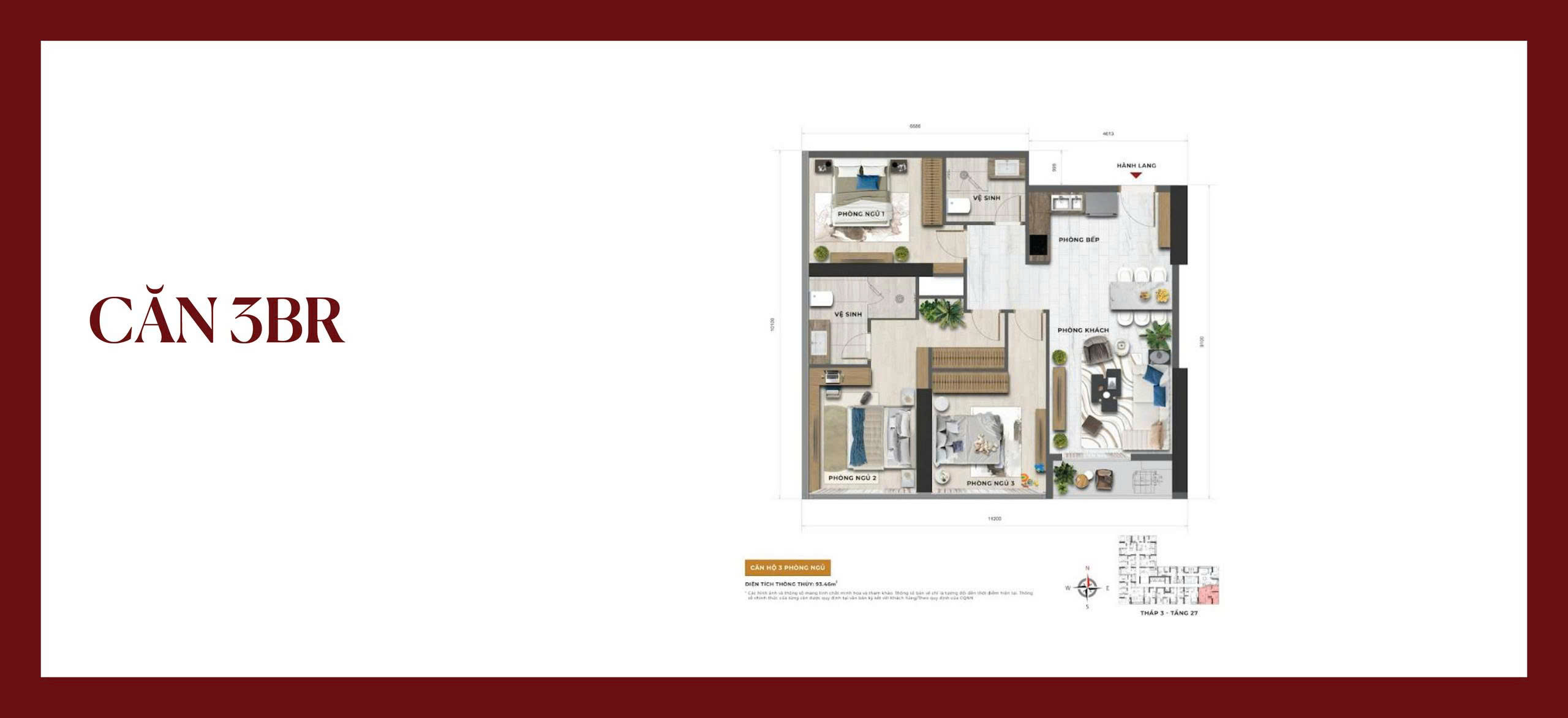 thiết kế căn hộ 3PN tại dự án Sun Feliza Suites