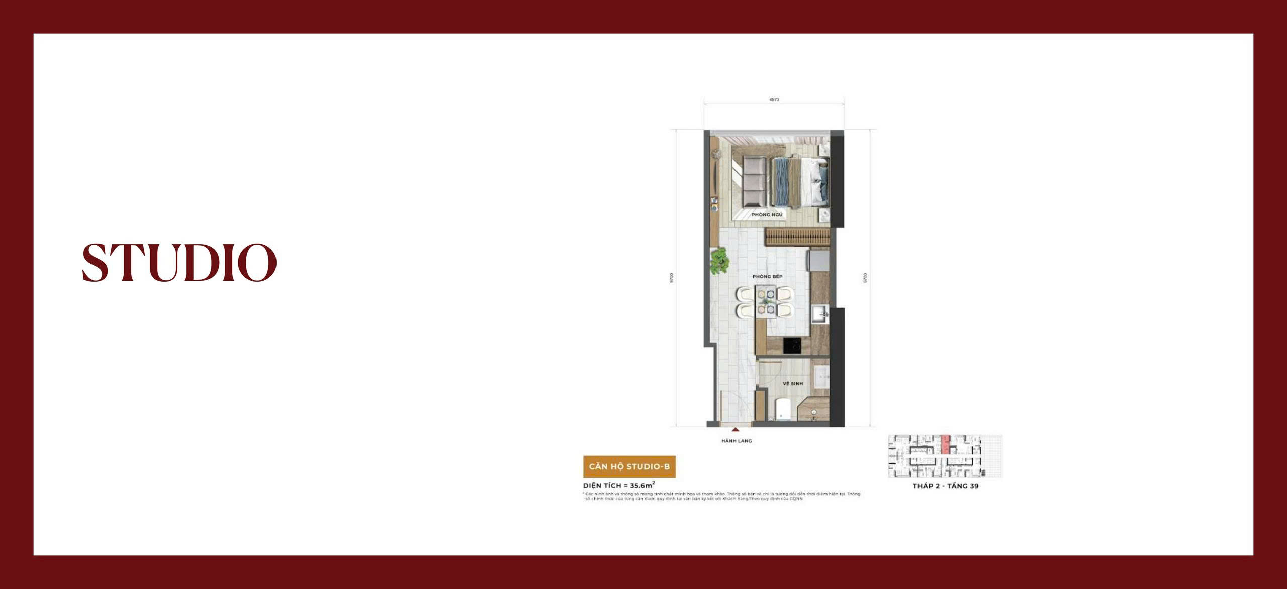 thiết kế căn hộ studio tại dự án Sun Feliza Suites