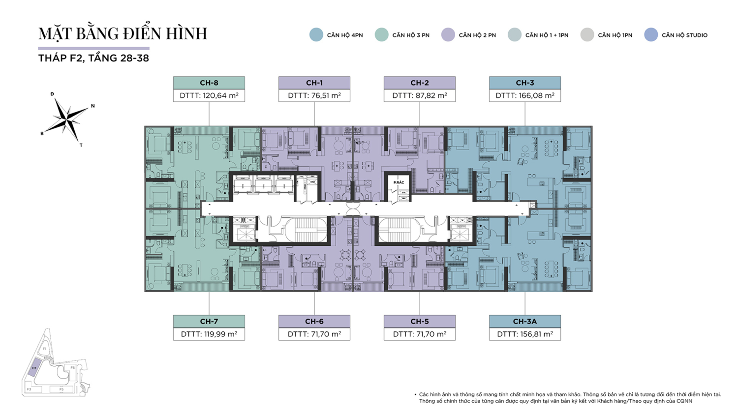 Mặt bằng tầng Tháp F2 Sun Feliza Suites tầng 28 đến tầng 38
