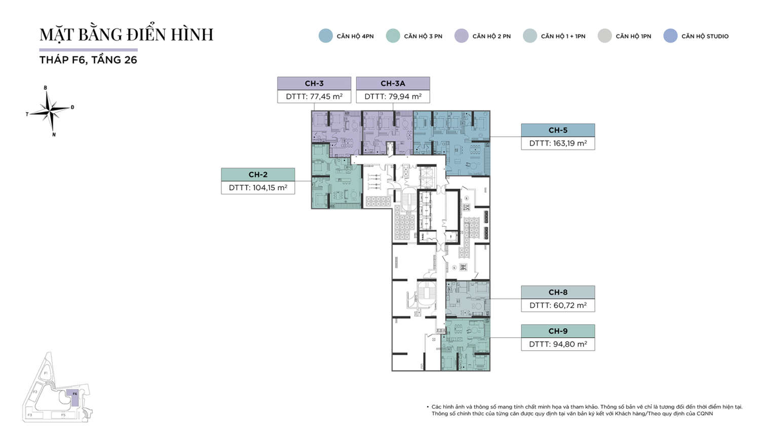 Mặt bằng thiết kế Tháp F6 Sun Feliza Suites tầng 26