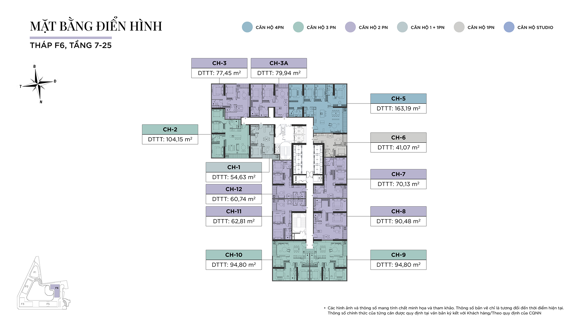 Mặt bằng thiết kế Tháp F6 Sun Feliza Suites tầng 7 đến tầng 25