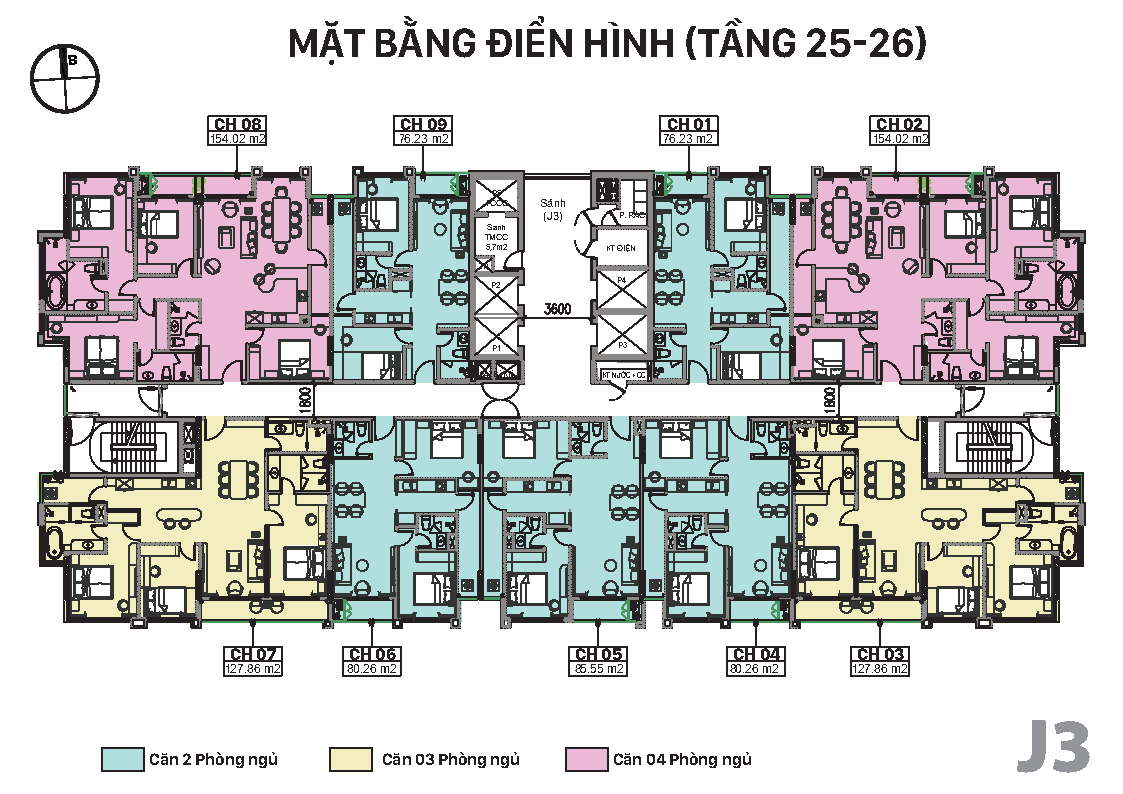 Mặt bằng tầng điển hình Jade Square tầng 25-26