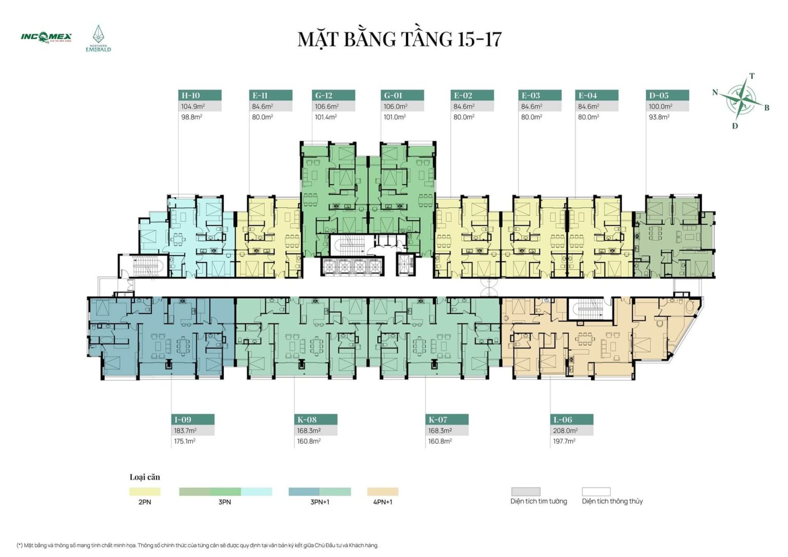 Mặt bằng tầng 15-17 dự án Northern Emerald Long Biên
