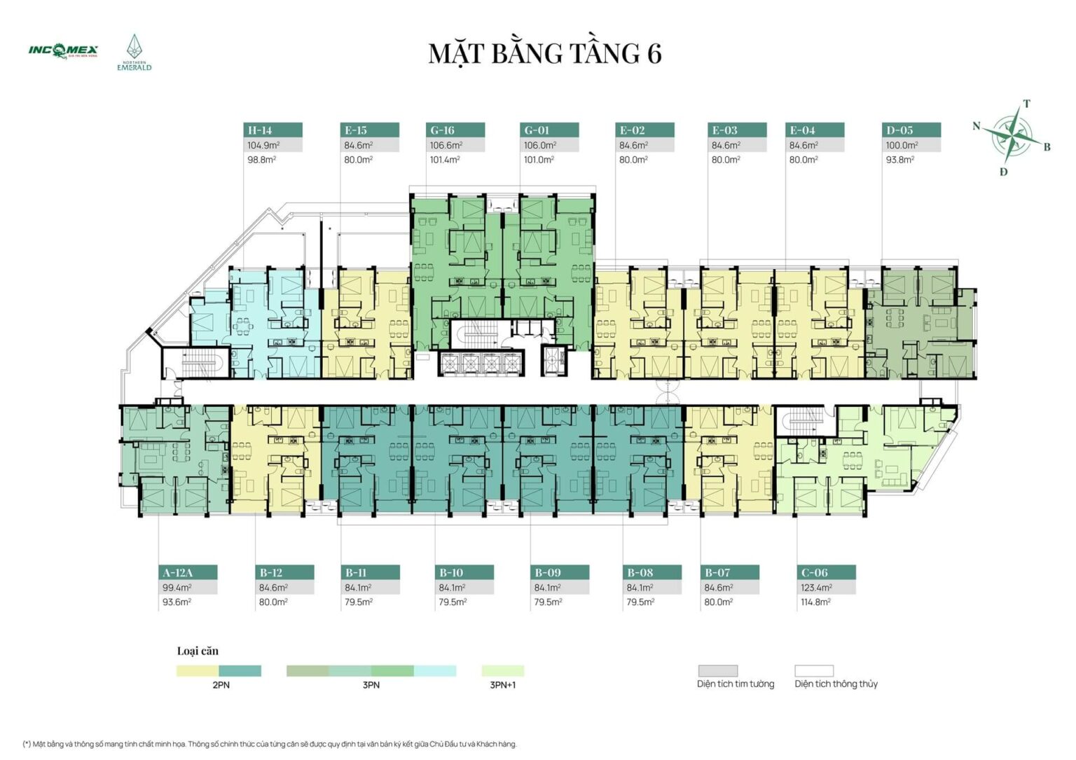 Mặt bằng tầng 6 dự án Northern Emerald Long Biên