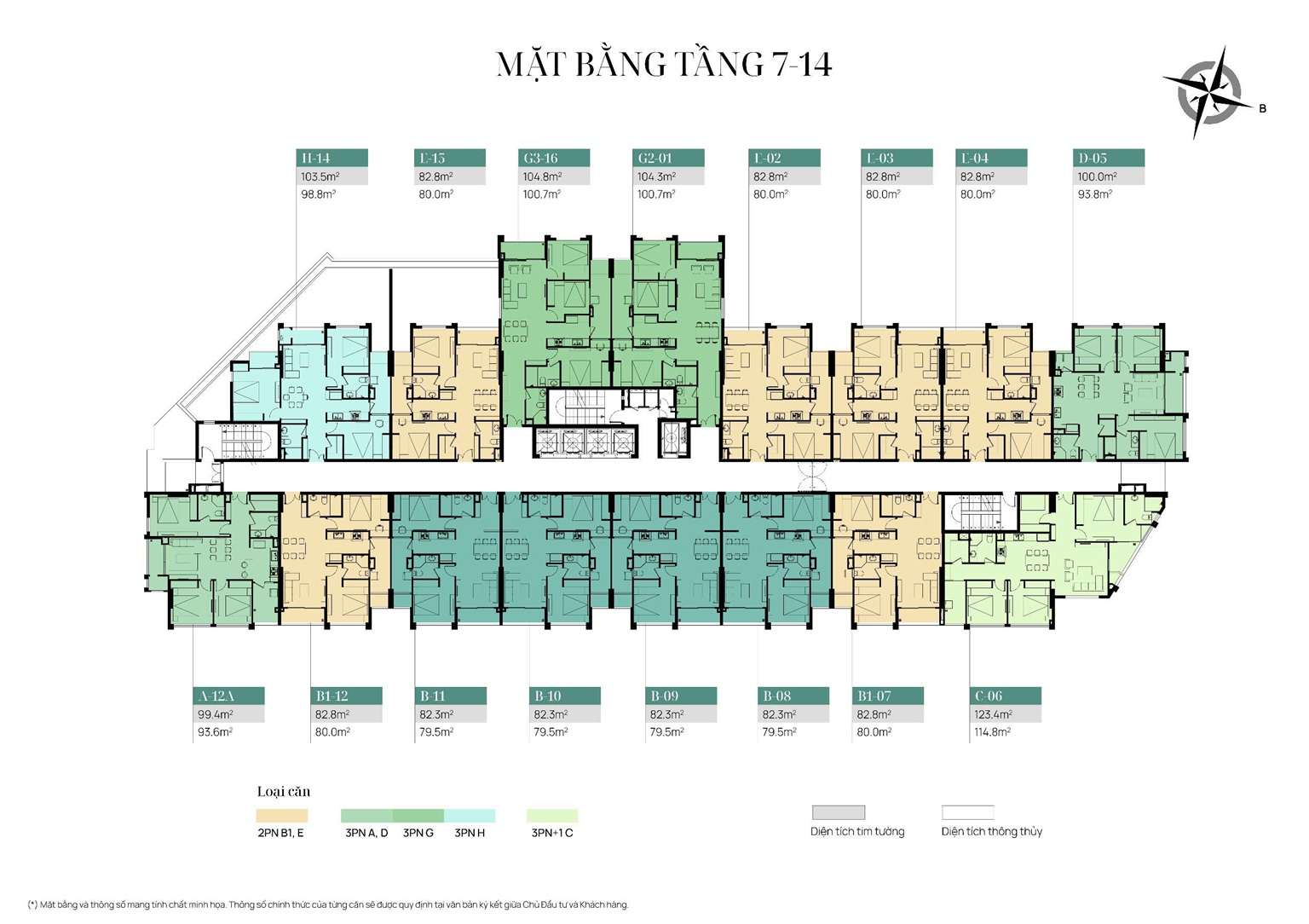 Mặt bằng tầng 7-14 dự án Northern Emerald Long Biên